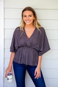 SOMERS NIGHT BLOUSE- CHARCOAL