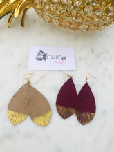 Load image into Gallery viewer, LEATHER GLITTER LEAF EARRINGS